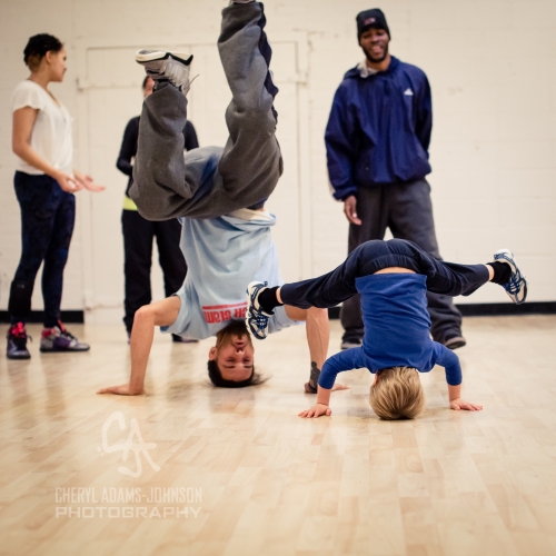 B Boy FaCce and my youngest son in a workshop at The Movement Exchange